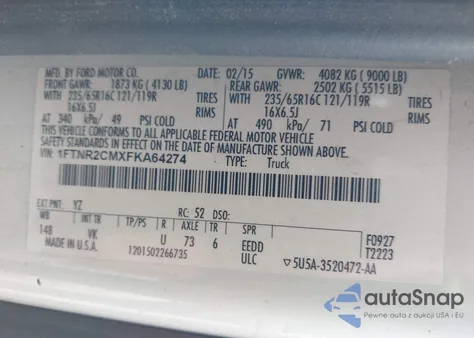 2015 Ford Transit-250 from USA, damaged, VIN 1FTNR2CMXFKA64274